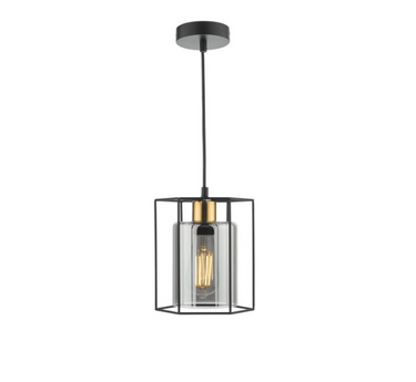 Tatum 1 Light Pendant Matt Black & Smoked Glass