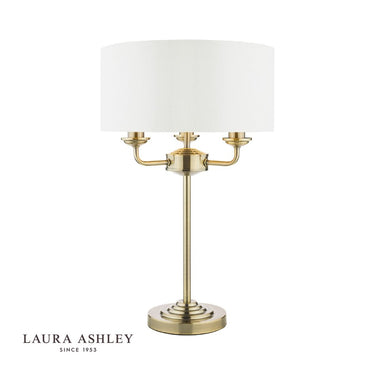 Laura Ashley Sorrento 3 Light Table Lamp Antique Brass with Ivory Shade