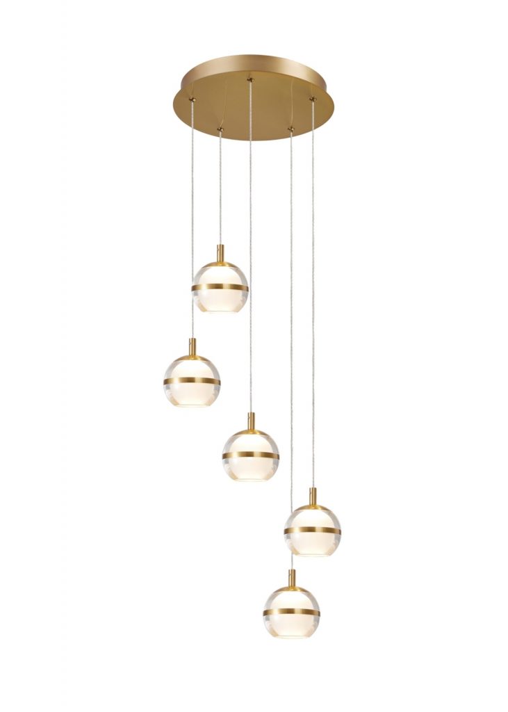 A2 - Latitude 5 Light LED Round Pendant Antique Gold - Nottingham ...