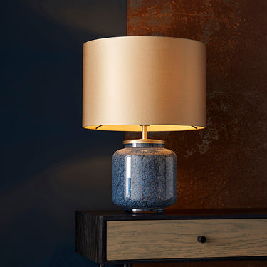 Cobalt Glass Table Lamp Antique Brass & Satin Gold Shade