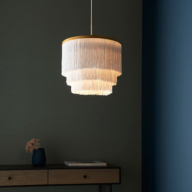 Chenille 1 Light Pendant Matt Gold & White Yarn