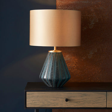 Turquoise Glass Table Lamp Antique Brass & Satin Gold Shade