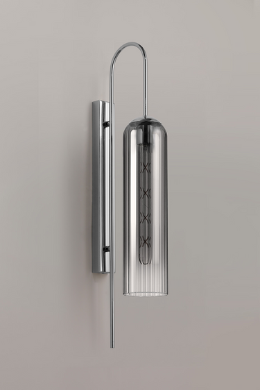 Callow Wall Light Polished Nickel with Smoke Fade Glass