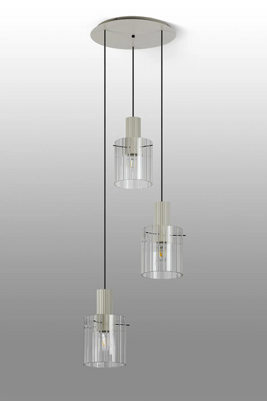 Madison Spiral 3 Light, Beige Stone with Wide Ribbed Clear Glass