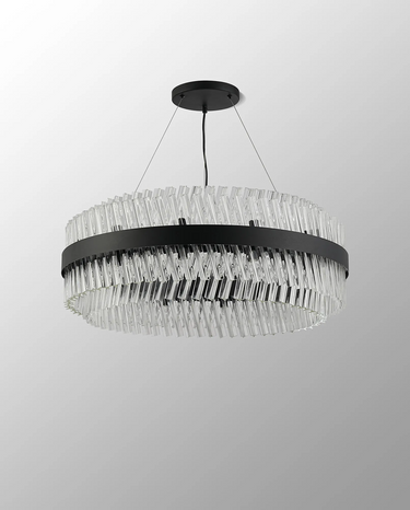 Exolon 24 Light 80cm Pendant, Satin Black Finish with Clear Sculpted Glass