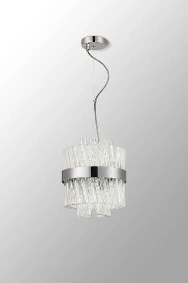 Exolon 6 Light 25cm Pendant, Polished Nickel Finish with Clear Sculpted Glass