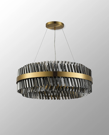 Exolon 24 Light 80cm Pendant, Brass Finish with Smoked Sculpted Glass