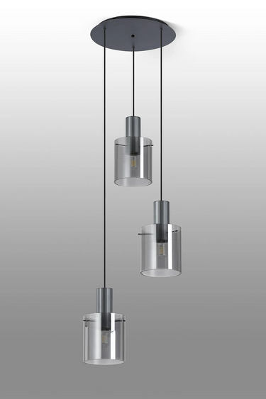 Madison Spiral 3 Light, Dark Grey with Narrow Ribbed Smoked Glass