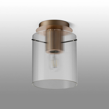 Madison Single Flush, Light Gold with Narrow Ribbed Clear Glass