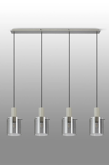 Madison Linear 4 Light, Beige Stone with Wide Ribbed Smoked Glass