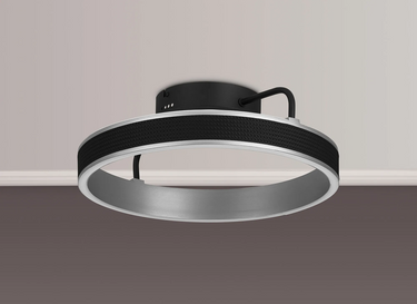 Tanner 40cm Round LED Flush, Black & Brushed Antique Silver Finish
