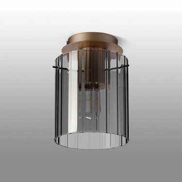 Madison Single Flush, Light Gold with Wide Ribbed Smoked Glass