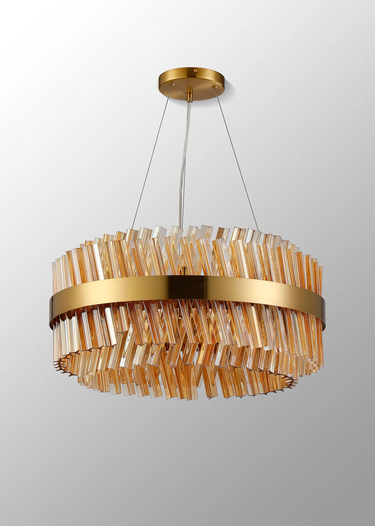 Exolon 18 Light 60cm Pendant, Brass Finish with Amber Sculpted Glass
