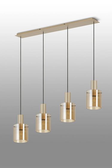 Madison Linear 4 Light, Light Gold with Narrow Ribbed Amber Glass