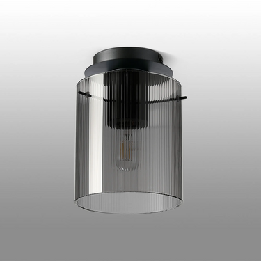 Madison Single Flush, Dark Grey with Narrow Ribbed Smoked Glass