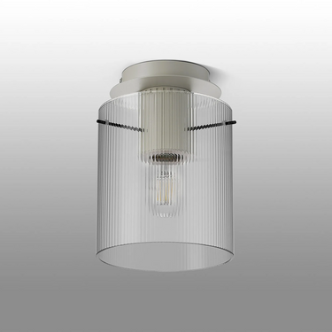 Madison Single Flush, Beige Stone with Narrow Ribbed Clear Glass