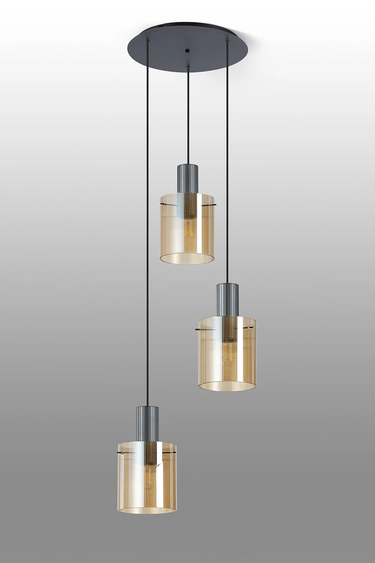 Madison Spiral 3 Light, Dark Grey with Narrow Ribbed Amber Glass