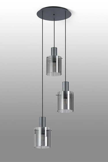 Madison Spiral 3 Light, Dark Grey with Wide Ribbed Smoked Glass