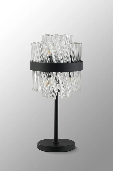 Exolon 6 Light Table Lamp, Satin Black Finish with Clear Sculpted Glass