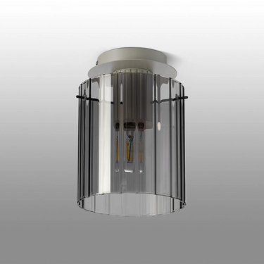 Madison Single Flush, Beige Stone with Wide Ribbed Smoked Glass