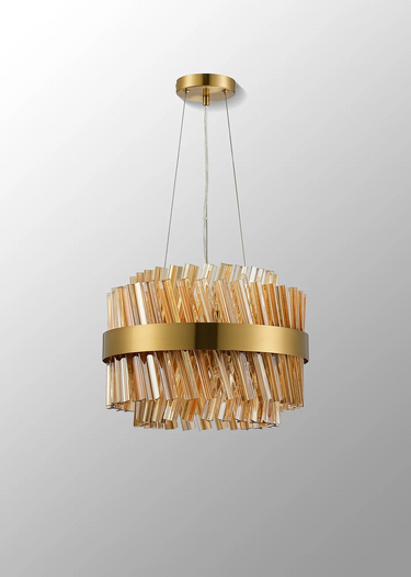 Exolon 10 Light 40cm Pendant, Brass Finish with Amber Sculpted Glass