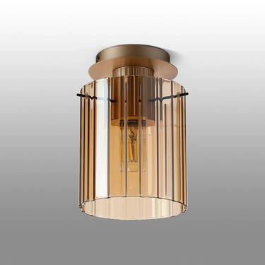 Madison Single Flush, Light Gold with Wide Ribbed Amber Glass