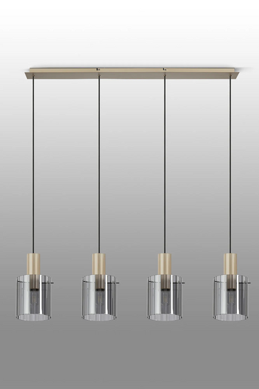 Madison Linear 4 Light, Light Gold with Wide Ribbed Smoked Glass