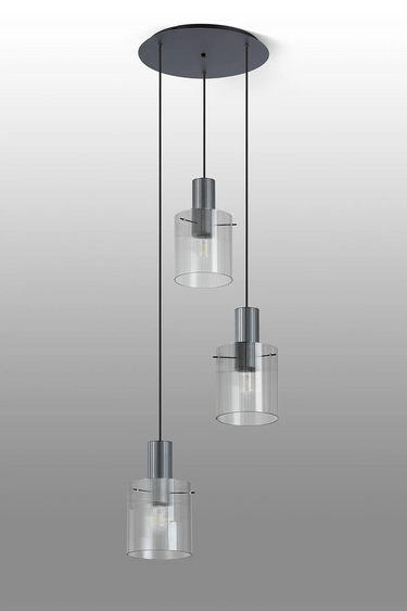 Madison Spiral 3 Light, Dark Grey with Narrow Ribbed Clear Glass
