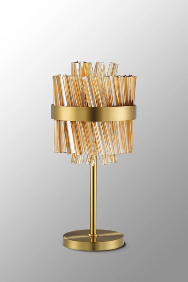 Exolon 6 Light Table Lamp, Brass Finish with Amber Sculpted Glass