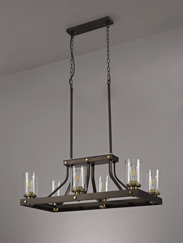 Highcliffe 6 Light Rectangle Pendant, Brown Oxide/Brass Finish with Clear Glass