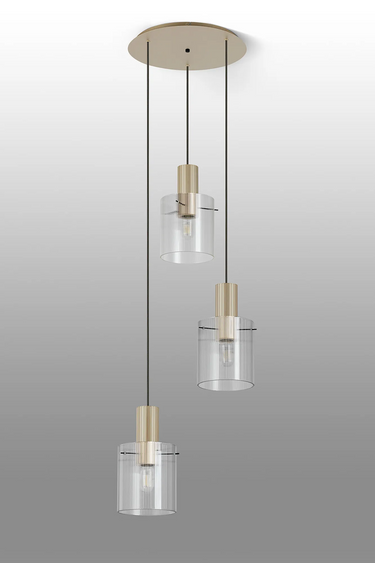 Madison Spiral 3 Light, Light Gold with Narrow Ribbed Clear Glass