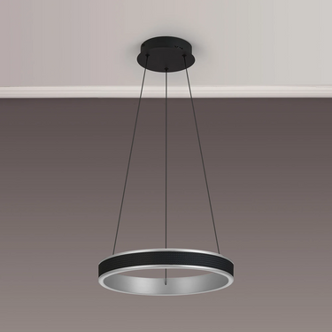 Tanner 40cm Round LED Pendant, Black & Brushed Antique Silver Finish