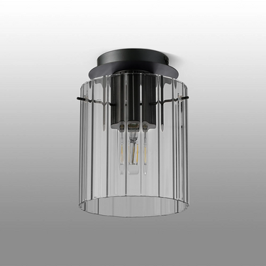 Madison Single Flush, Dark Grey with Wide Ribbed Clear Glass