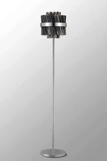 Exolon 8 Light Floor Lamp, Polished Nickel Finish with Smoked Sculpted Glass