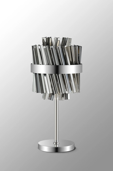 Exolon 6 Light Table Lamp, Polished Nickel Finish with Smoked Sculpted Glass