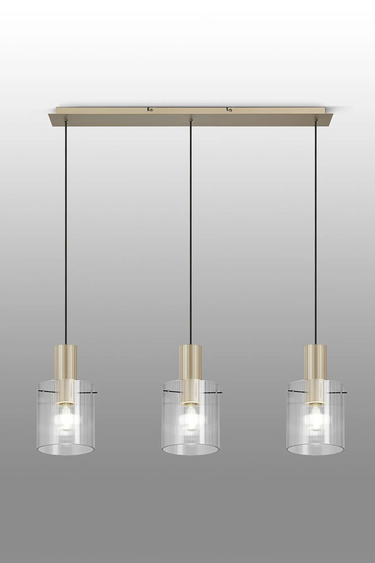 Madison Linear 3 Light, Light Gold with Narrow Ribbed Clear Glass