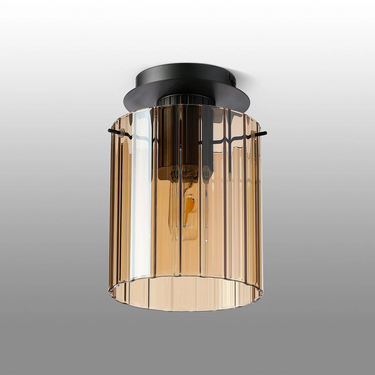 Madison Single Flush, Dark Grey with Wide Ribbed Amber Glass
