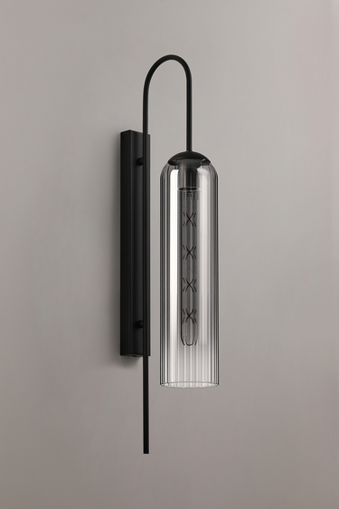 Callow Wall Light Satin Black with Smoke Fade Glass
