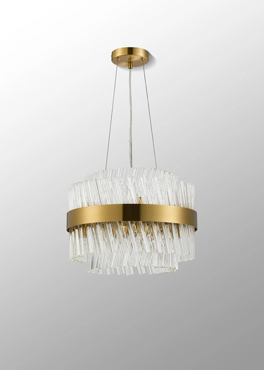 Exolon 10 Light 40cm Pendant, Brass Finish with Clear Sculpted Glass