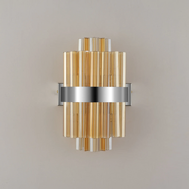 Exolon 4 Light Wall Bracket, Polished Nickel Finish with Amber Sculpted Glass