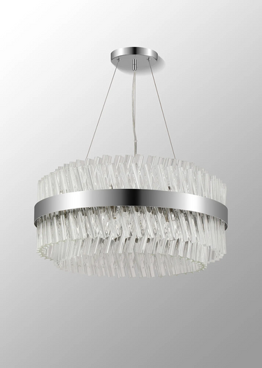 Exolon 18 Light 60cm Pendant, Polished Nickel Finish with Clear Sculpted Glass