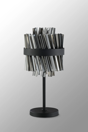 Exolon 6 Light Table Lamp, Satin Black Finish with Smoked Sculpted Glass