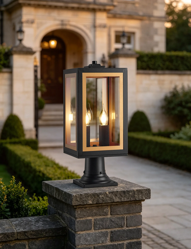 Sereno 2 Light Pedestal, Black & Gold Finish, IP54