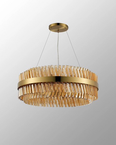 Exolon 24 Light 80cm Pendant, Brass Finish with Amber Sculpted Glass
