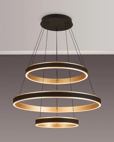 Tanner 3 Tier Round LED Pendant, Black & Gold Finish