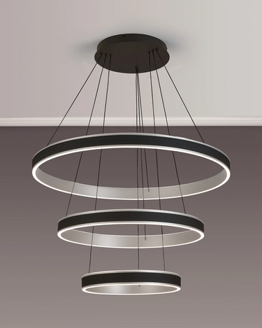 Tanner 3 Tier Round LED Pendant, Black & Brushed Antique Silver Finish