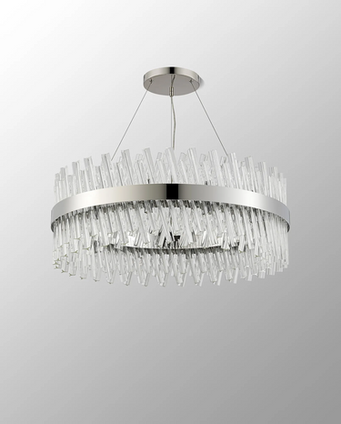 Exolon 24 Light 80cm Pendant, Polished Nickel Finish with Clear Sculpted Glass
