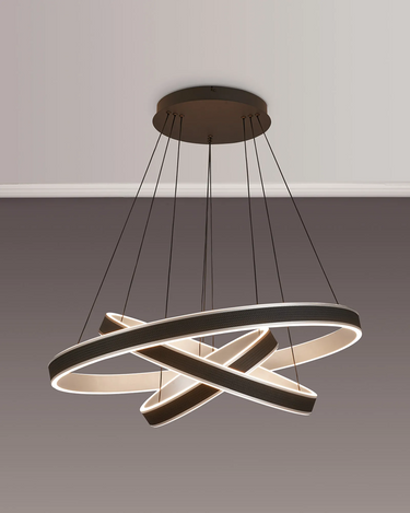 Tanner 3 Tier Round LED Pendant, Black & Brushed Antique Silver Finish