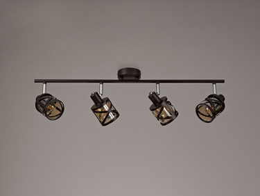Emery 4 Light Spot, Oiled Bronze with Amber Glass