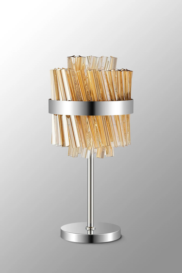 Exolon 6 Light Table Lamp, Polished Nickel Finish with Amber Sculpted Glass